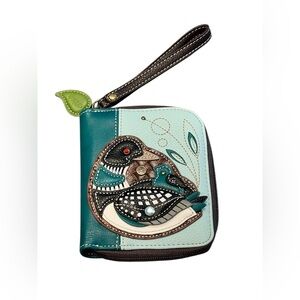 Chala Handbags Loon Bird Zip-Around Wristlet Wallet Leaf Zipper Pull Charm NWOT